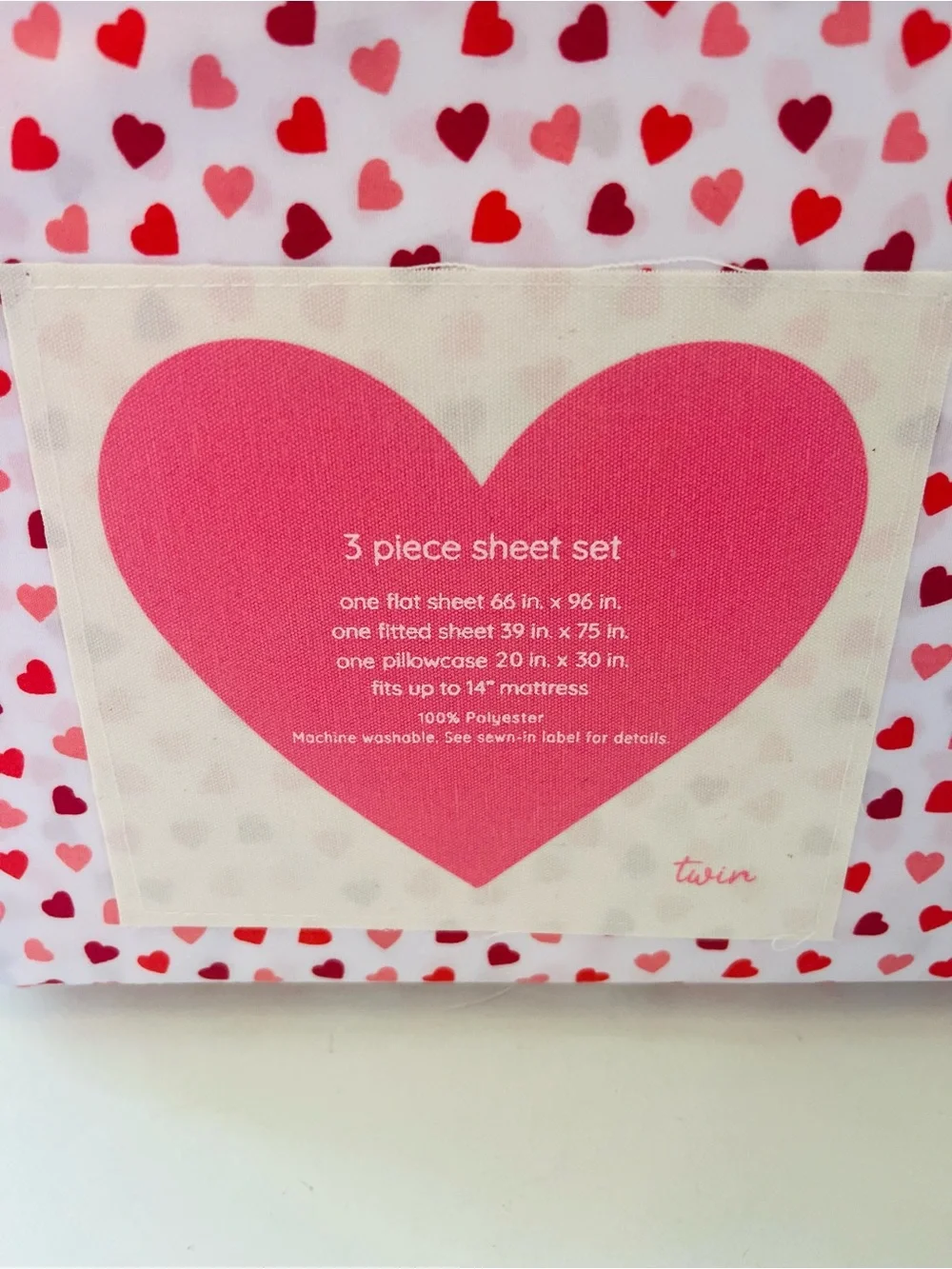 London Kaye & Oh Cupid Lot of 2 Twin Size Heart Valentine Sheet Sets Pink White